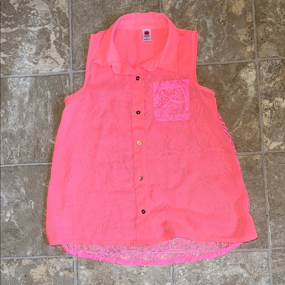 Total Girl Neon Pink Sleeveless Button Down Shirt - Picture 1 of 6